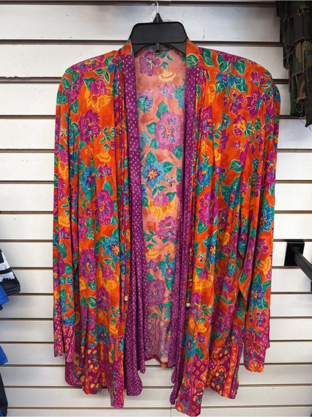 Carol Little Floral Open Front Jacket Size 16 Vintage Shoulder Pad Cardigan